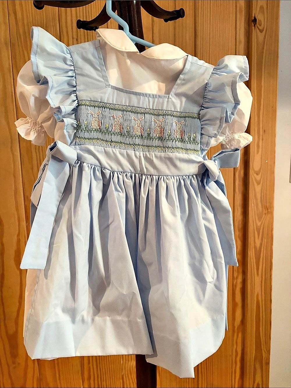 Girls Size 2 Blue & White Smocked Easter Dress NWT - Handmade